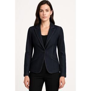 White House Black Market Womens Denim Blazer Editor Tailored Stretch Blue Size 8